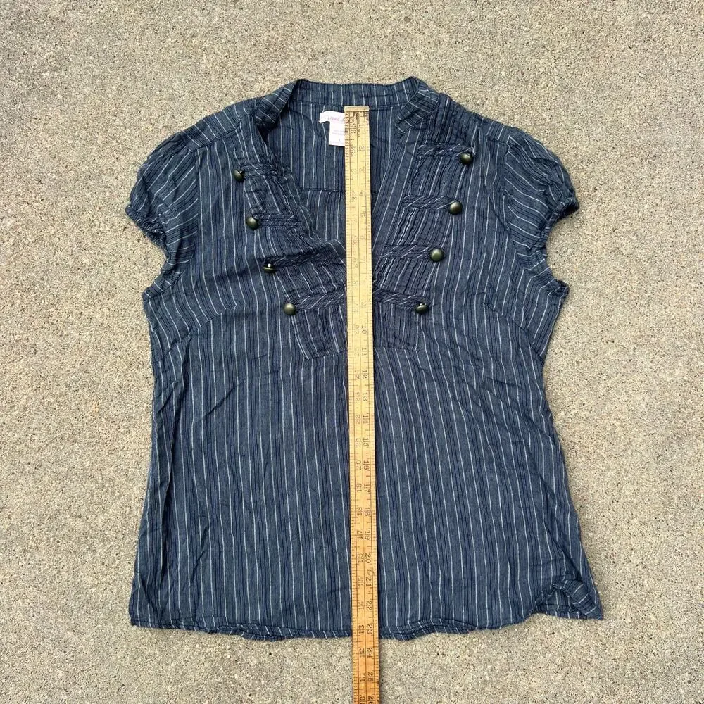 Vintage Y2K Wet Seal Navy Blue Pinstripe Military Pirate Babydoll Blouse LARGE - Picture 6 of 6